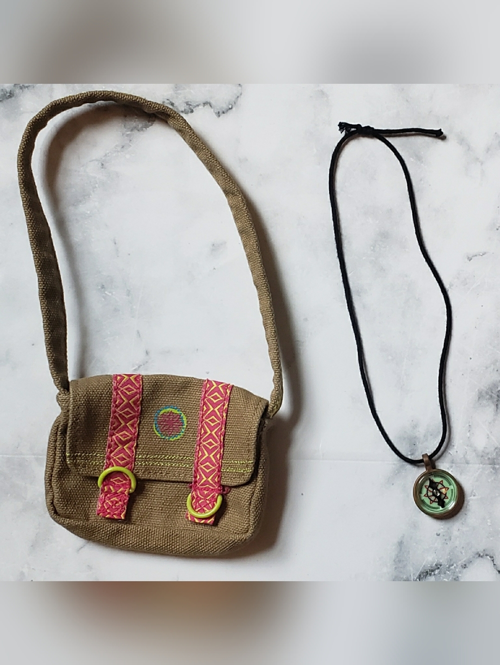 American Girl 18" Doll Lea Clark Meet Messenger Bag Purse Compass Necklace